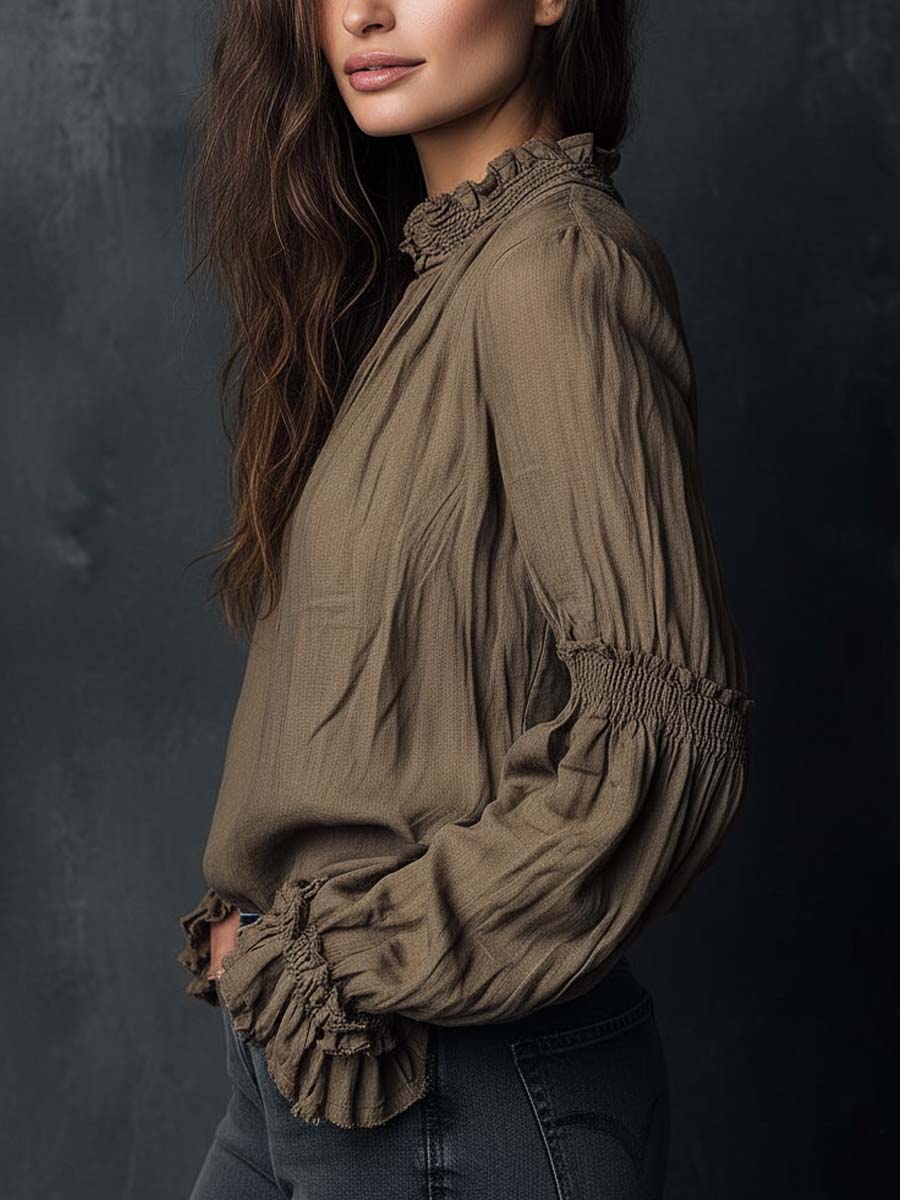 Boho Ruffled Cuff Half-Zip Blouse | Harry & Kate London