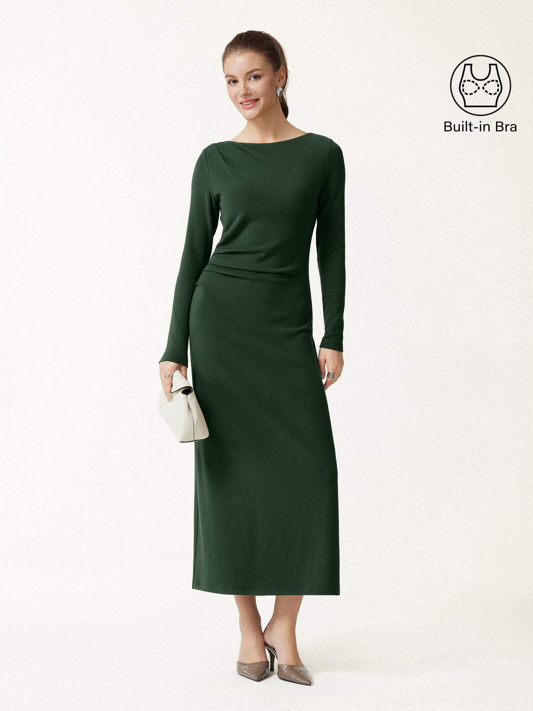 ProWarm Boatneck Long Sleeve Tucked Built-In Bra 2.0 Midi Dress