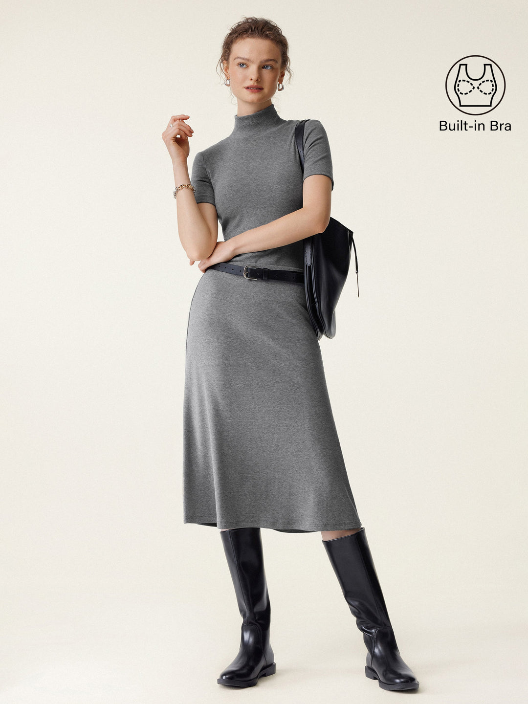 2Pcs Set Mockneck Built-In Bra Top 3.0 & Pull-On Midi Skirt — women's women > bundles&sets > bundles, front view