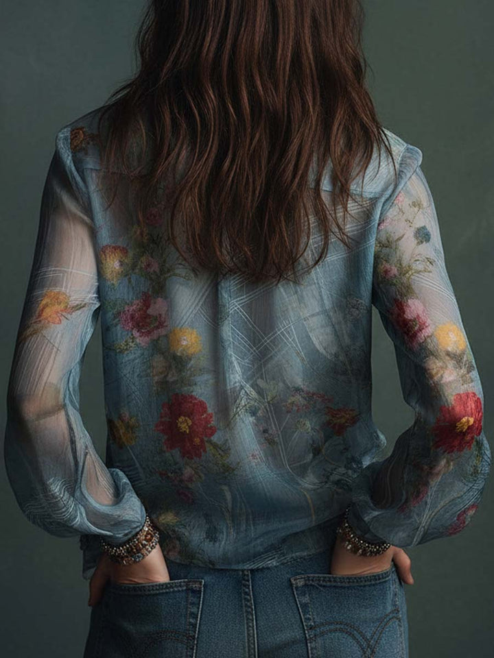 Vintage Boho Sheer Floral Button-Up Blouse | Harry & Kate London