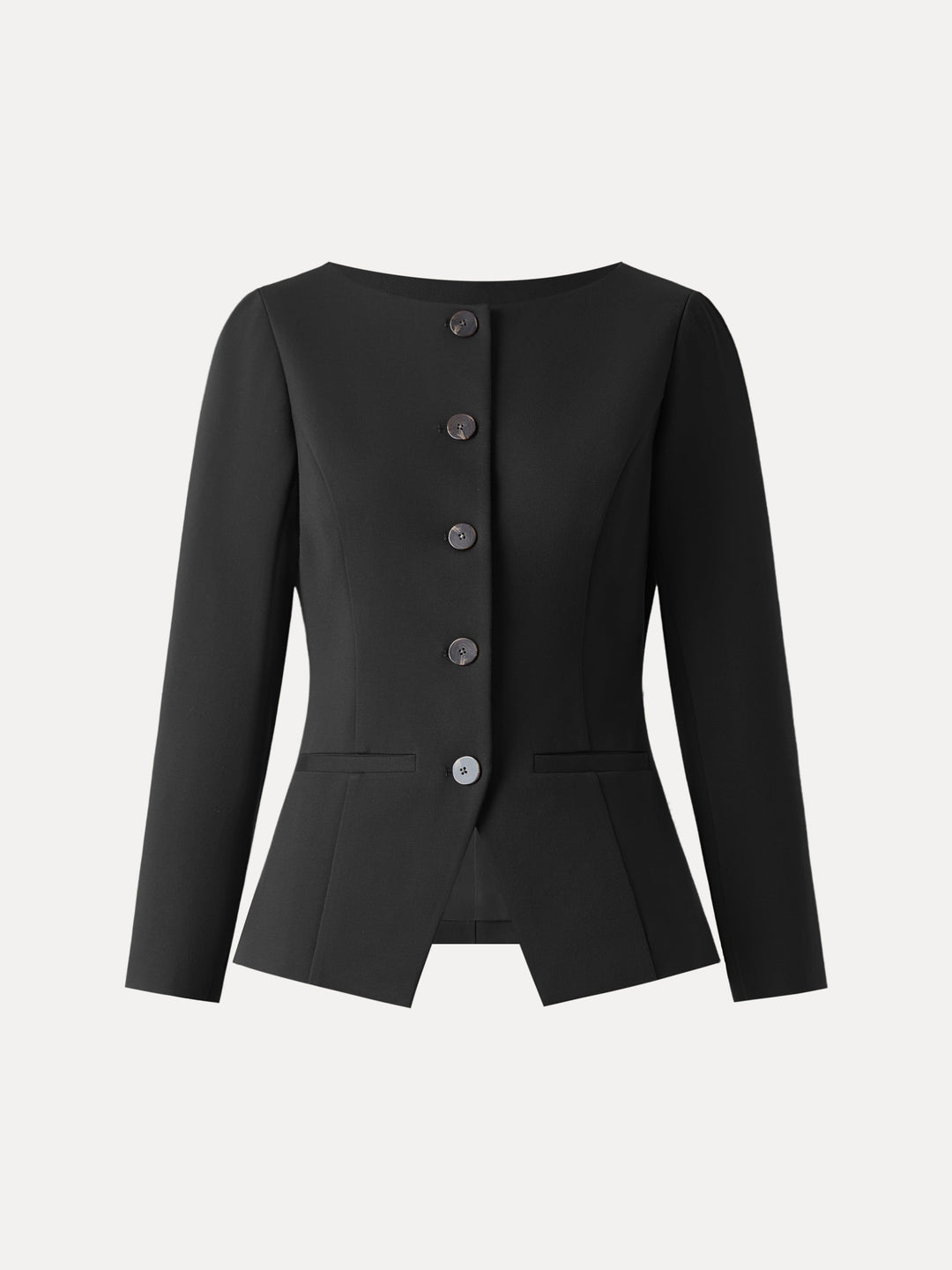 Ponte Office Round Neck Long Sleeve Jacket with Pockets