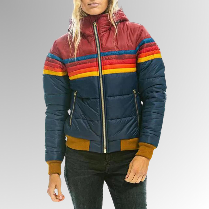 Sunniva | Women's Striped Colorblock Quilted Puffer Jacket with Hood