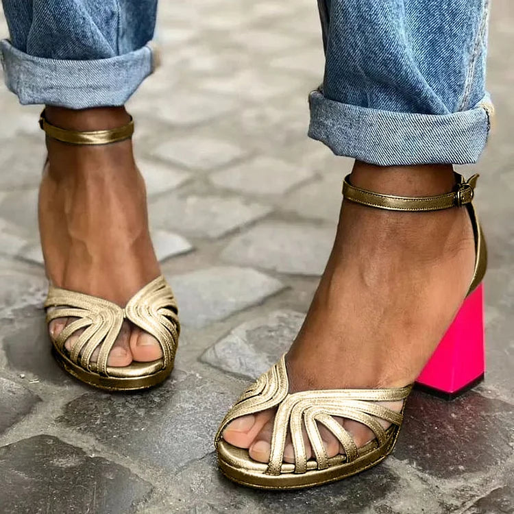 Contrasting Heel Sandals — side view