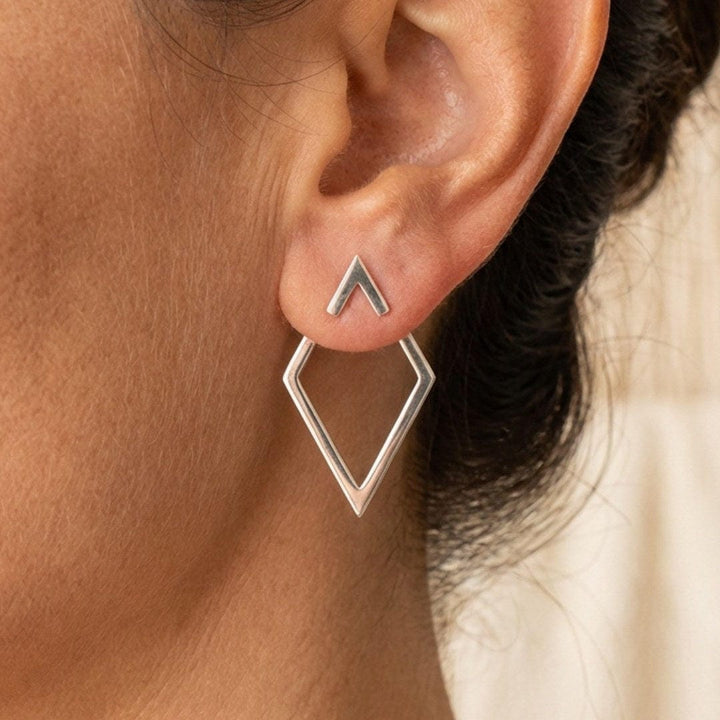 Earrings worn on a model's ear