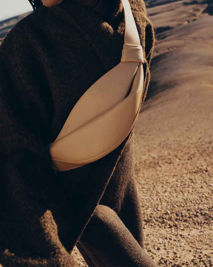 Nappa Leather Folded Crescent Crossbody Belt Bag