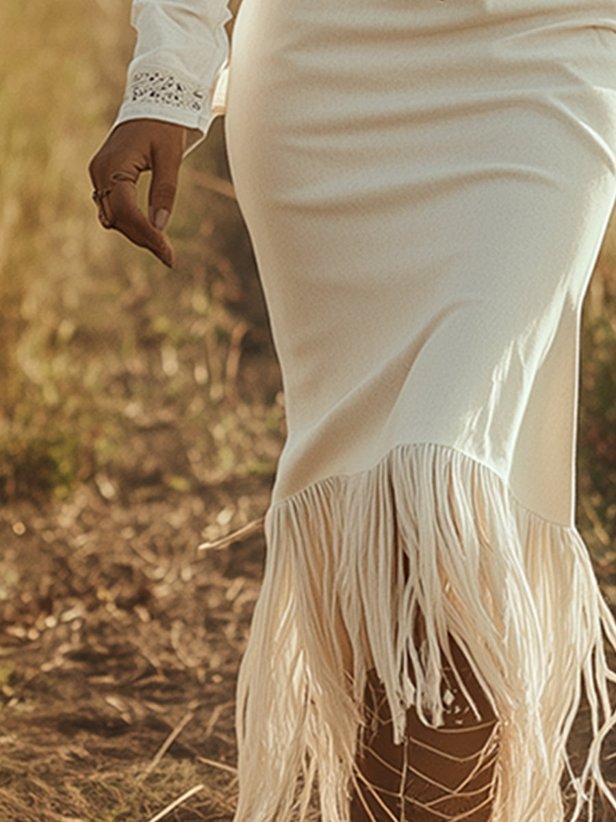 Diana western tassel dress back – long sleeve cowgirl style women