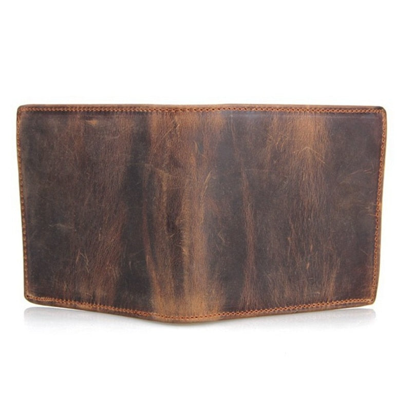 Retro leather wallet, open showing card slots