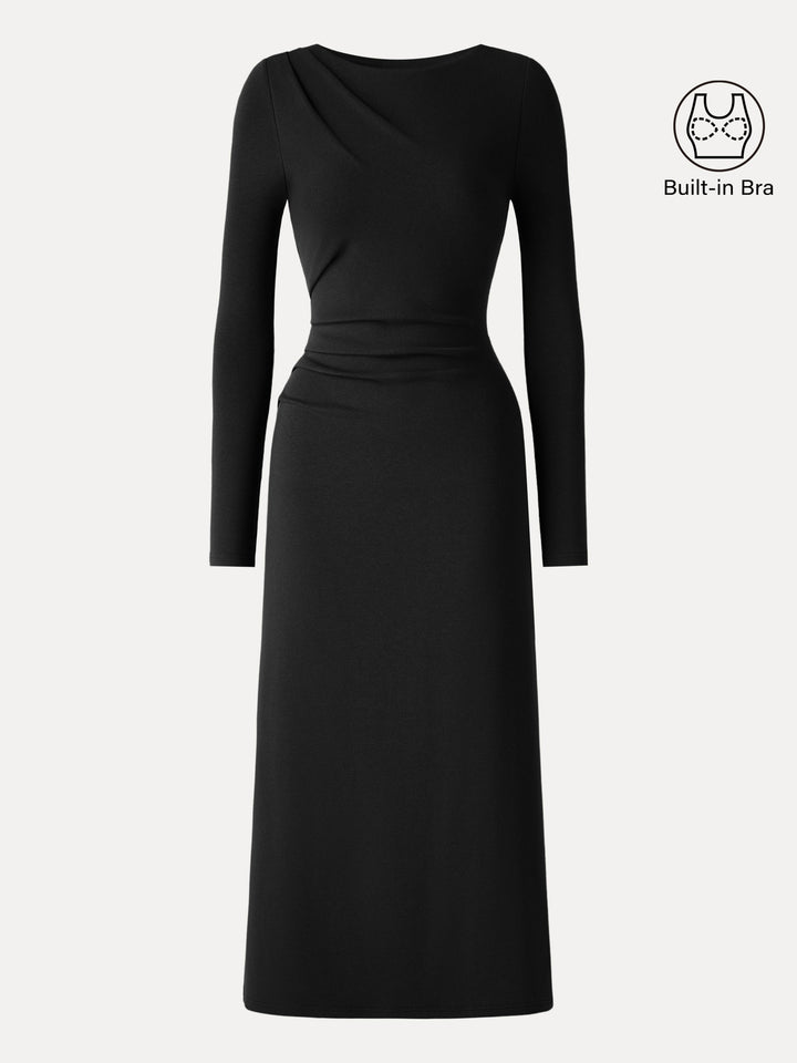 ProWarm Boatneck Long Sleeve Tucked Built-In Bra 2.0 Midi Dress