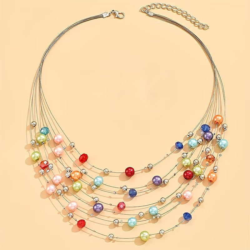 Close-up of the layered pearl strands