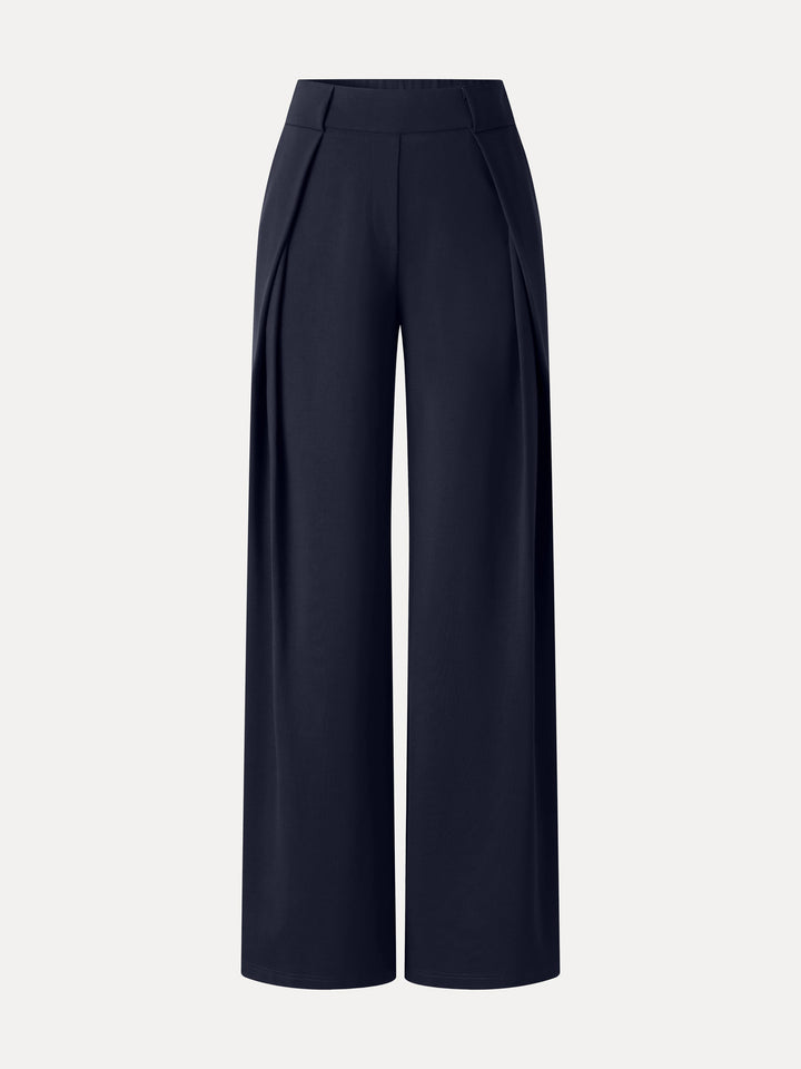 Ponte Mid-Rise  Wide-Leg Tuck Pants with Pockets