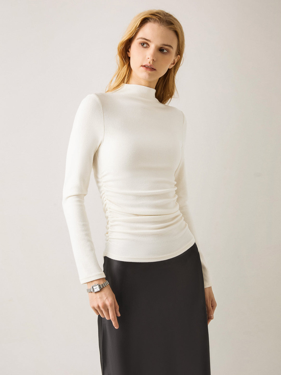 2Pcs Set Prowarm Ruched Sides Mockneck Top & Mermaid Maxi Skirt