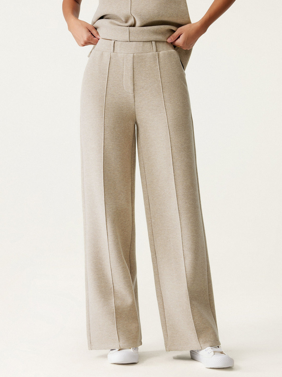 2Pcs Set Regular Split Hem Top & High Waisted Warm Straight Leg Pull On Pant
