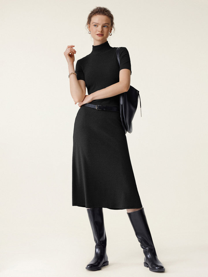 2Pcs Set Mockneck Built-In Bra Top 3.0 & Pull-On Midi Skirt