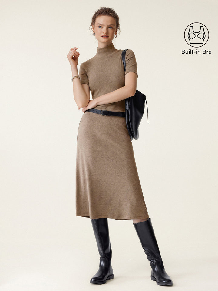 2Pcs Set Mockneck Built-In Bra Top 3.0 & Pull-On Midi Skirt