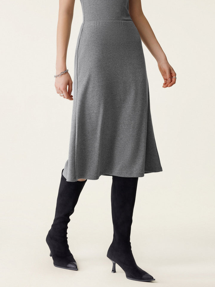 2Pcs Set LiteWarm Surplice Banded Hem Top & Soft Pull-On Midi Skirt