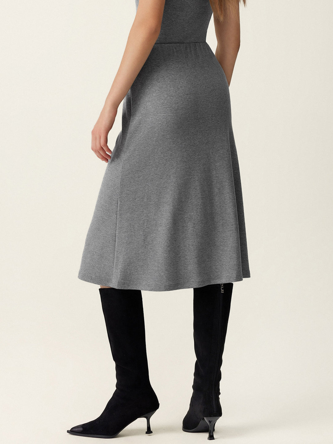 2Pcs Set LiteWarm Surplice Banded Hem Top & Soft Pull-On Midi Skirt
