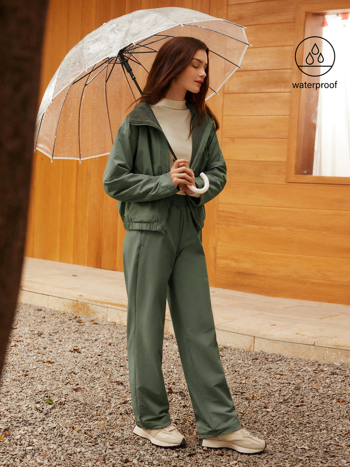 2Pcs Set Fleece Reversable Hooded Jacket & Fleece-Lined Elastic Waist Pants