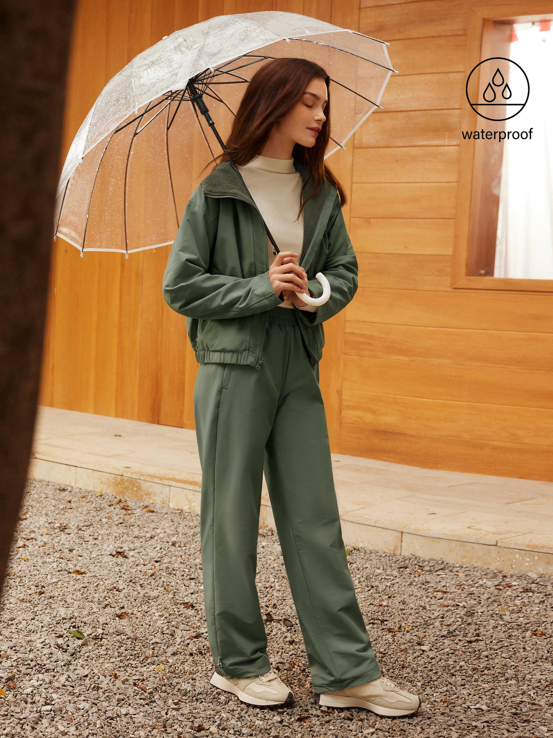 2Pcs Set Fleece Reversable Hooded Jacket & Fleece-Lined Elastic Waist Pants