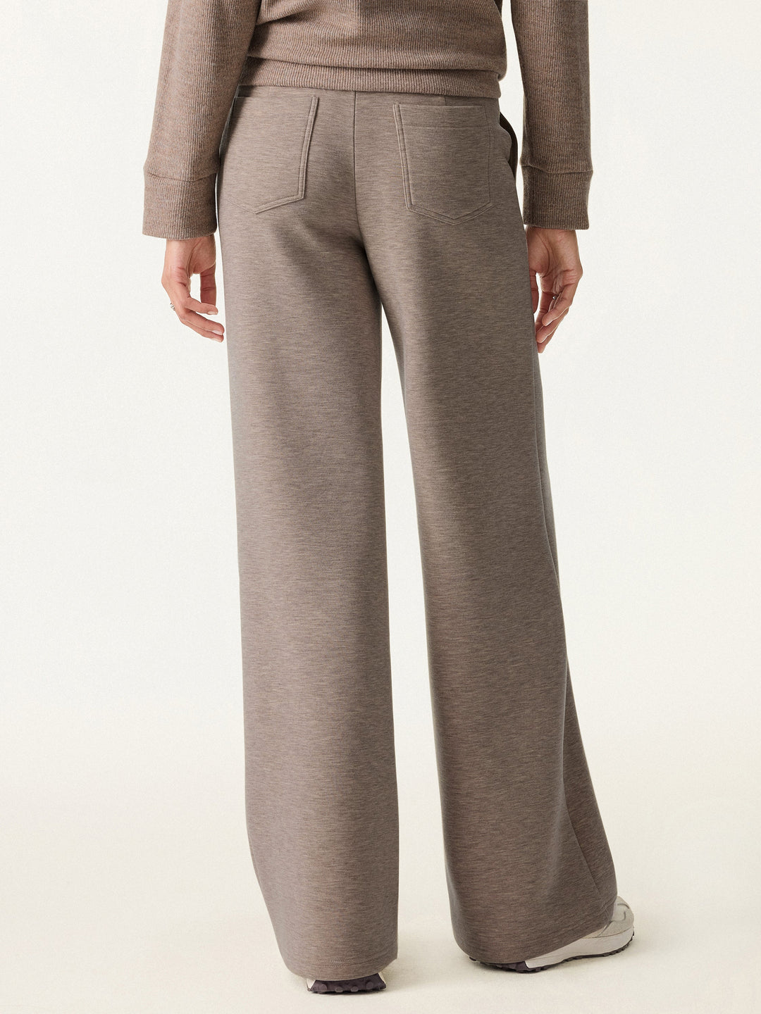2Pcs Set Mockneck Sleeve-Warmer Top & Straight Leg Pants with Pockets
