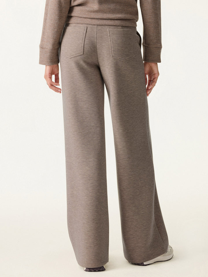 2Pcs Set Mockneck Sleeve-Warmer Top & Straight Leg Pants with Pockets