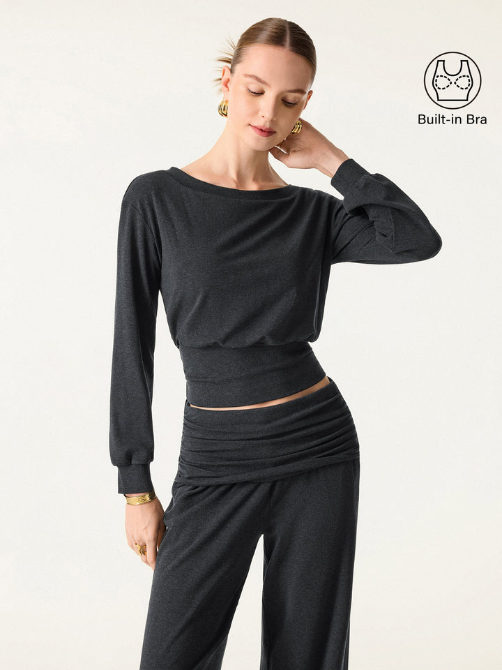 Non-Itchy Wool Blend Boatneck Built-In Bra Top 2.0
