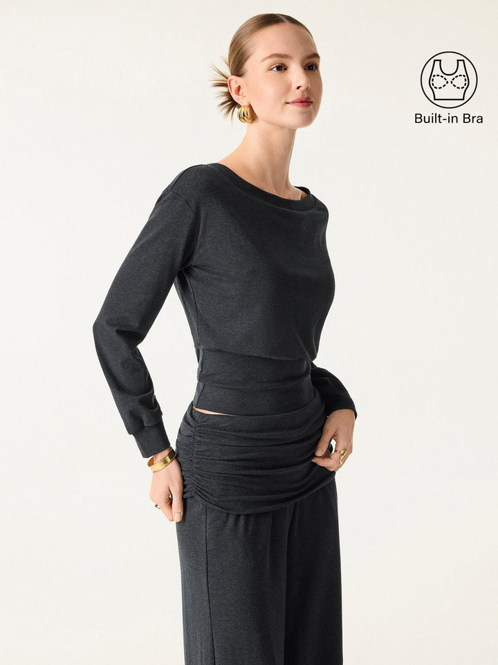 Non-Itchy Wool Blend Boatneck Built-In Bra Top 2.0