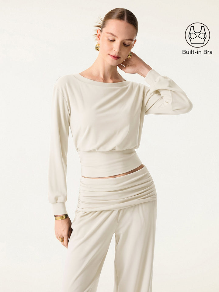 Non-Itchy Wool Blend Boatneck Built-In Bra Top 2.0