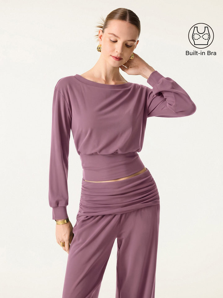 Non-Itchy Wool Blend Boatneck Built-In Bra Top 2.0