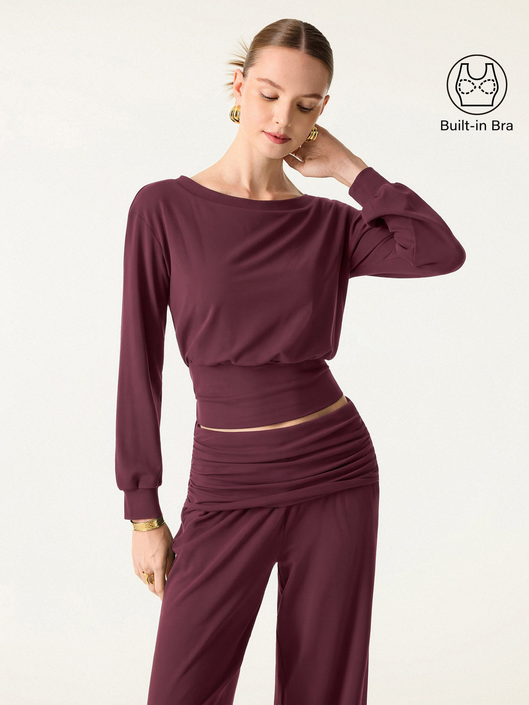 Non-Itchy Wool Blend Boatneck Built-In Bra Top 2.0