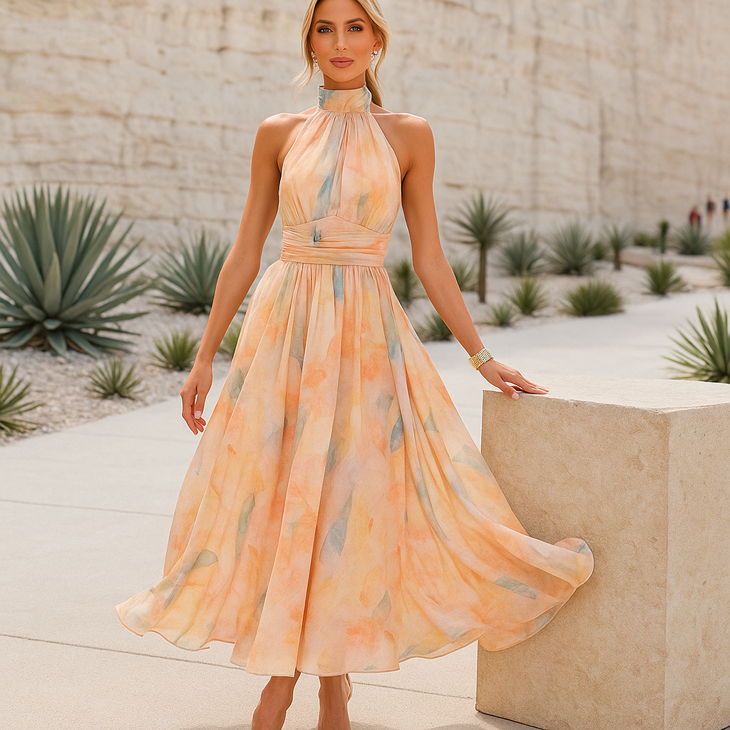 Sienna Sunset Flow Dress Peach — detail view