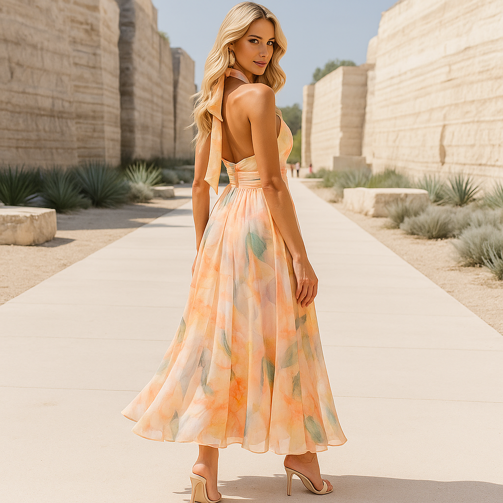 Sienna Sunset Flow Dress Peach — back view