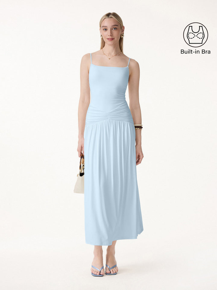 Not-See-Thru Spaghetti Gathered Maxi Built-In Bra Dress 2.0