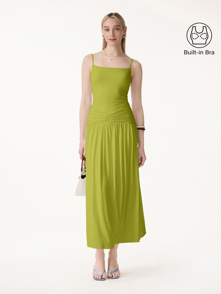 Not-See-Thru Spaghetti Gathered Maxi Built-In Bra Dress 2.0