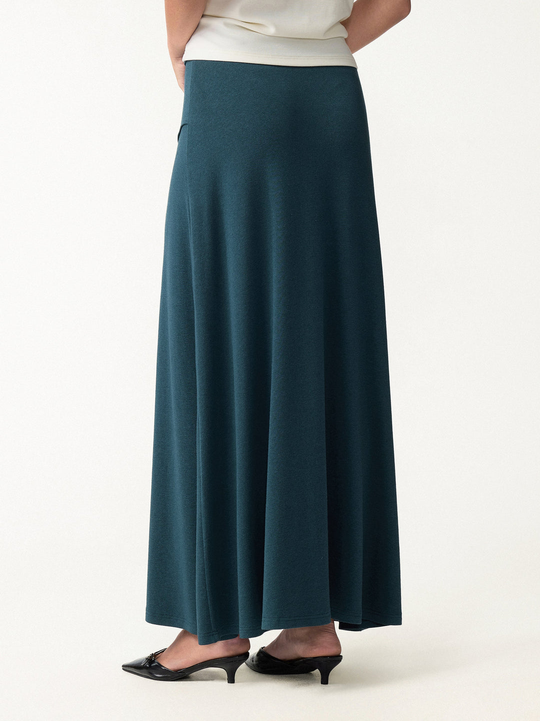 2Pcs Set LiteWarm Asymmetrical Neck Top & Drapey A-Line Midi Skirt