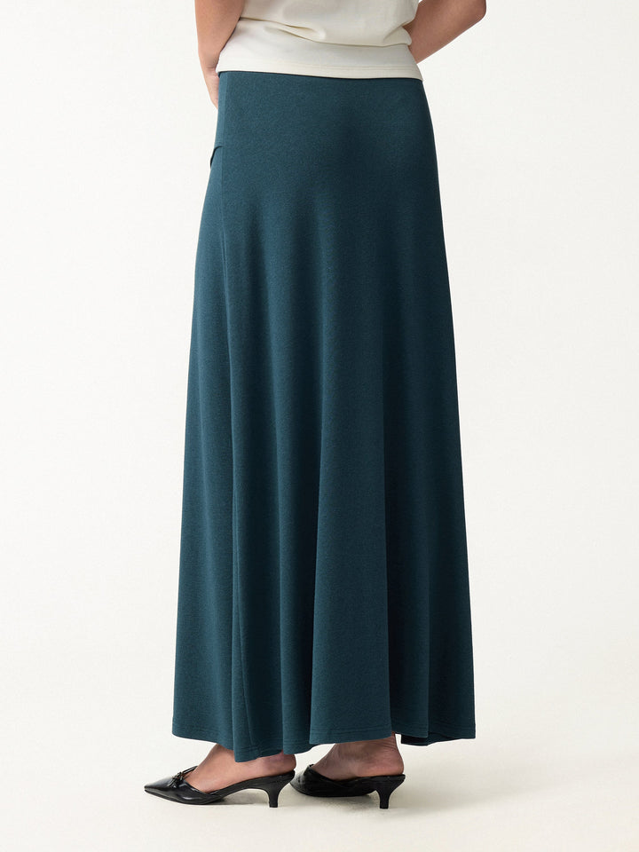 2Pcs Set LiteWarm Asymmetrical Neck Top & Drapey A-Line Midi Skirt