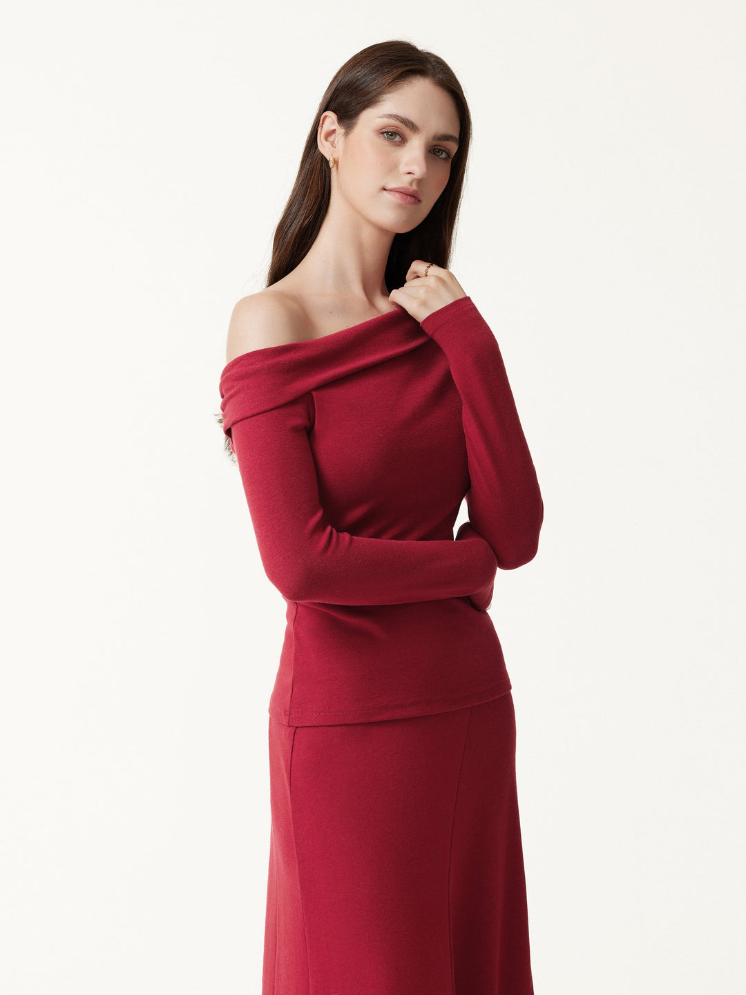 2Pcs Set LiteWarm Asymmetrical Built-In Bra Top 2.0 & High-Rise A-Line Midi Skirt