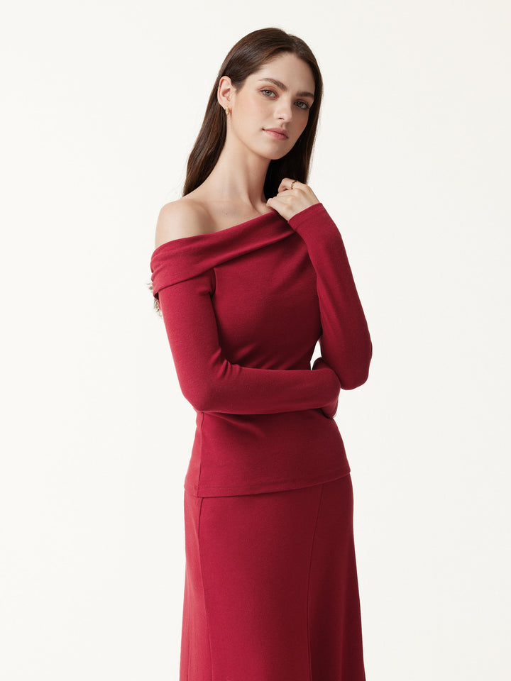 2Pcs Set LiteWarm Asymmetrical Built-In Bra Top 2.0 & High-Rise A-Line Midi Skirt