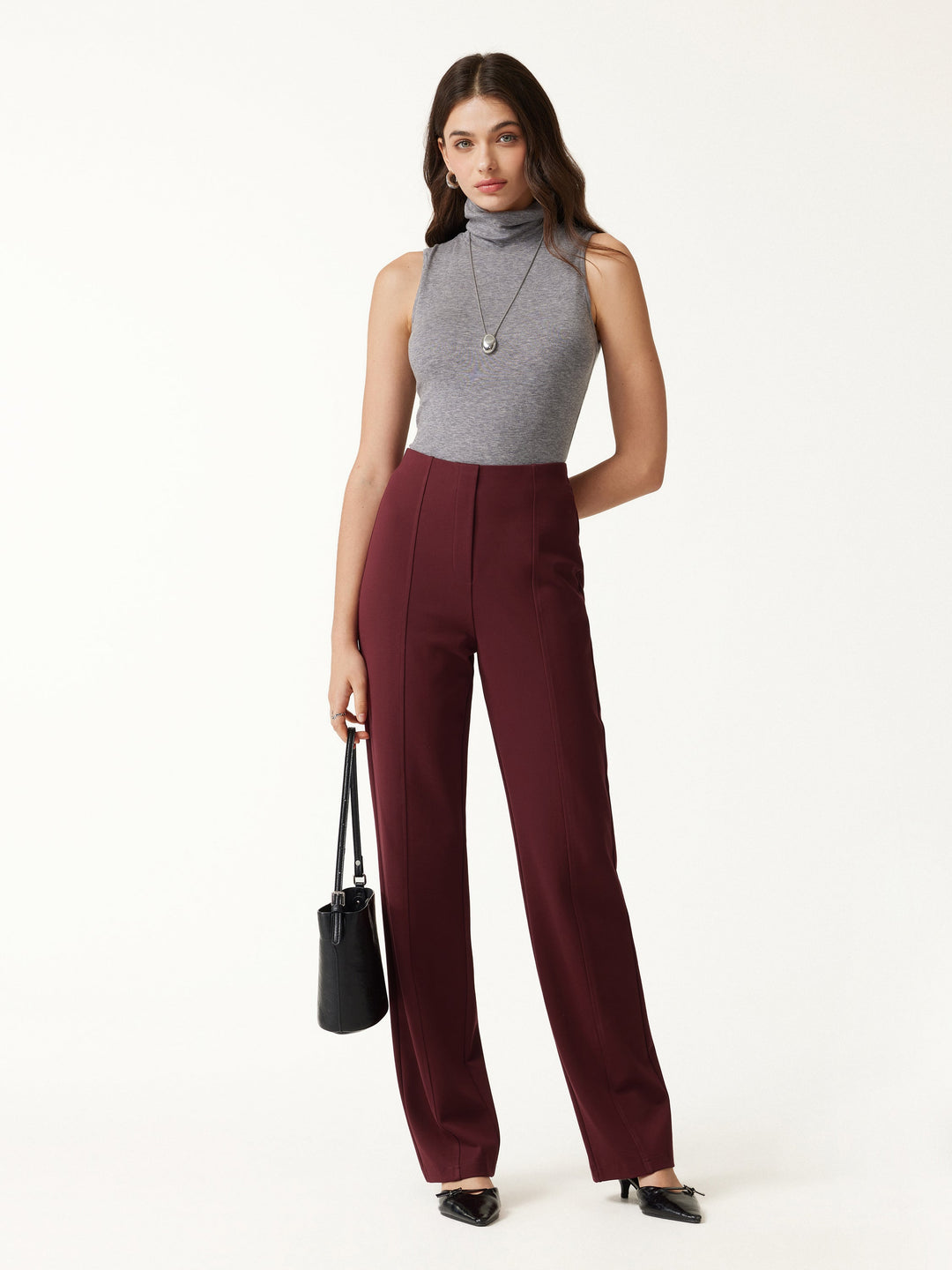 Ponte High-Rise Straight-Leg Pants with Pockets