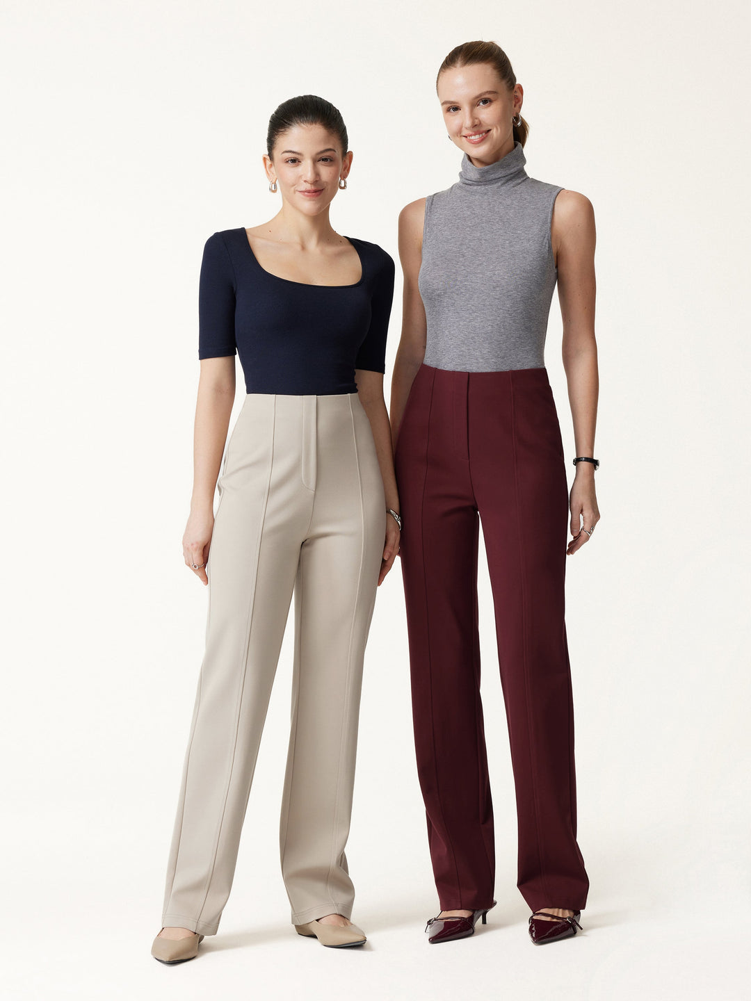 Ponte High-Rise Straight-Leg Pants with Pockets