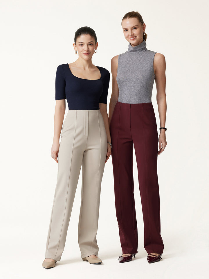 Ponte High-Rise Straight-Leg Pants with Pockets