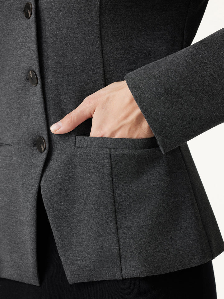 Ponte Office Round Neck Long Sleeve Jacket with Pockets