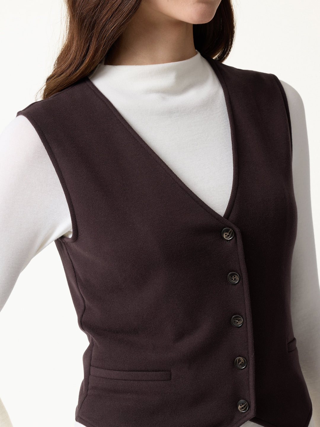 Petite-Friendly V-Neck Sleeveless Button-Down Cropped Vest