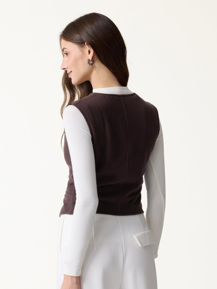 Petite-Friendly V-Neck Sleeveless Button-Down Cropped Vest