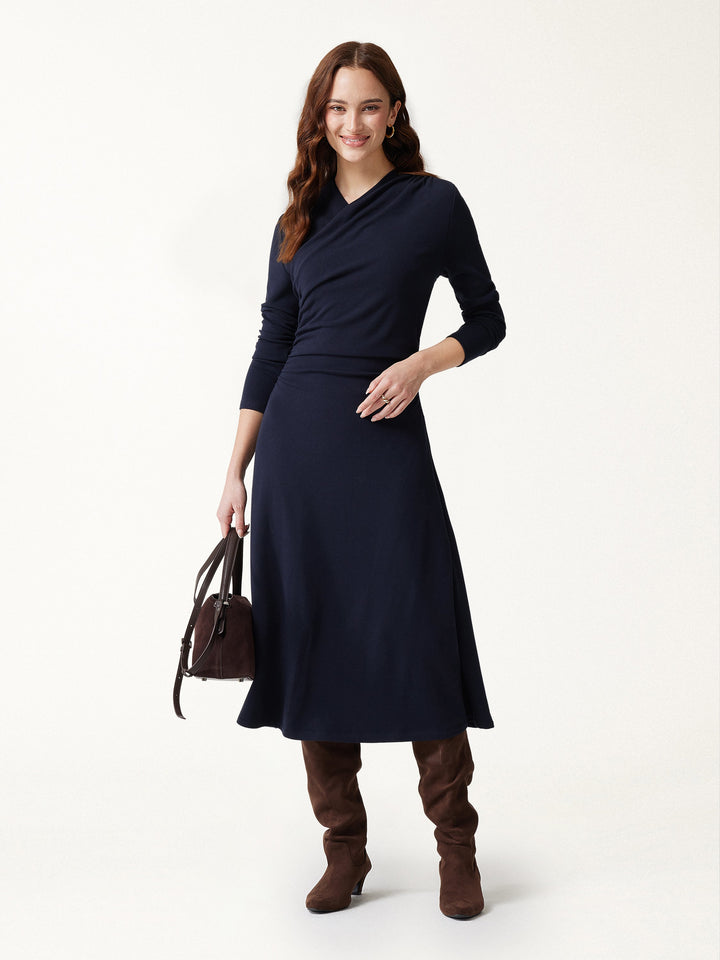 ProWarm Crossover Wrap Neck Long Sleeve Midi Dress