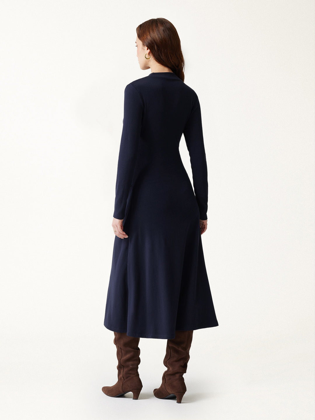 ProWarm Crossover Wrap Neck Long Sleeve Midi Dress