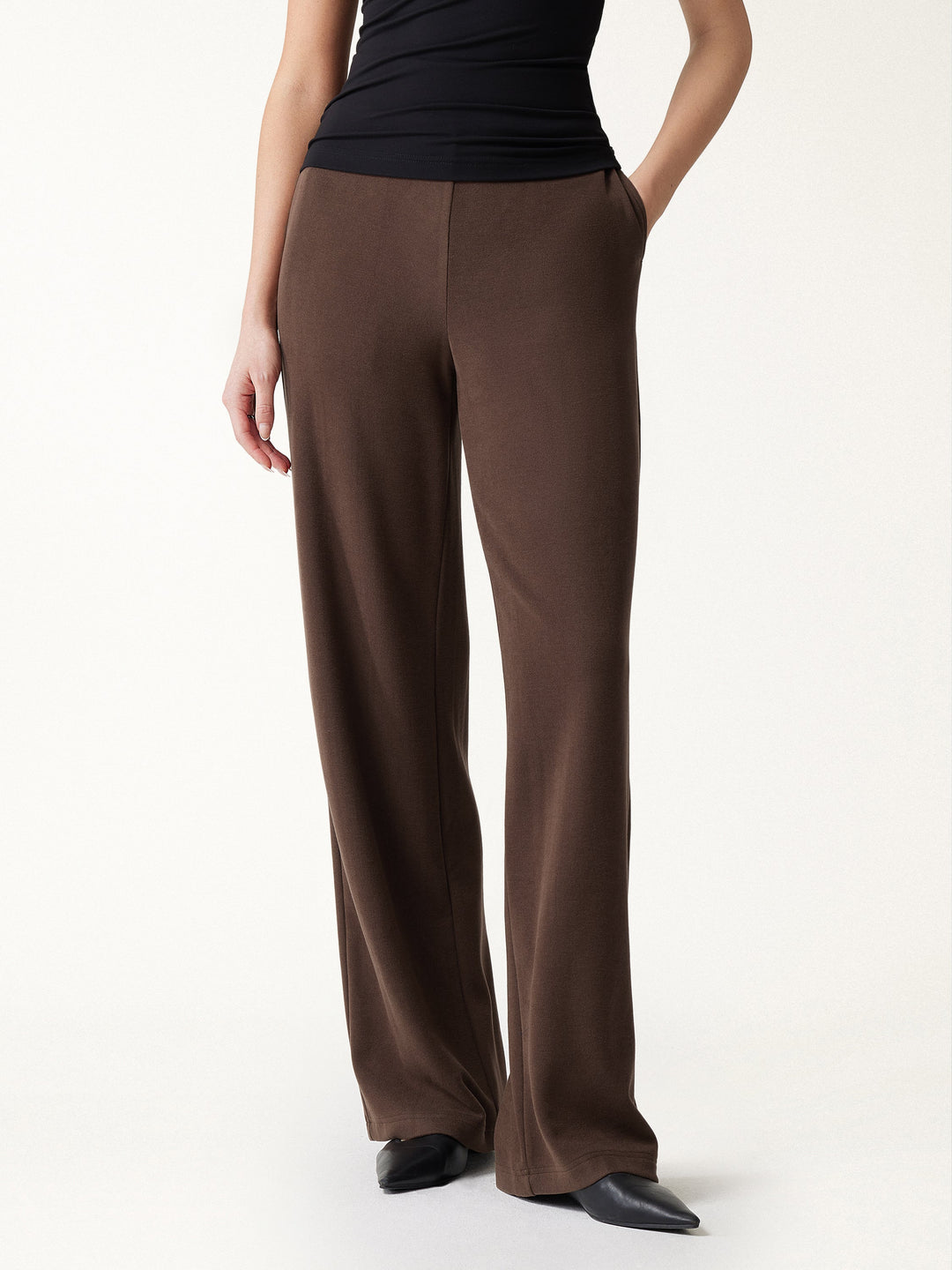 3Pcs Set Long Sleeve Midi Cardigan with Pockets & Boatneck Long Sleeve Top & Wide-Leg Pants with Pockets
