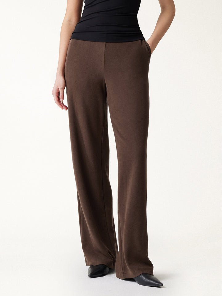 3Pcs Set Long Sleeve Midi Cardigan with Pockets & Boatneck Long Sleeve Top & Wide-Leg Pants with Pockets