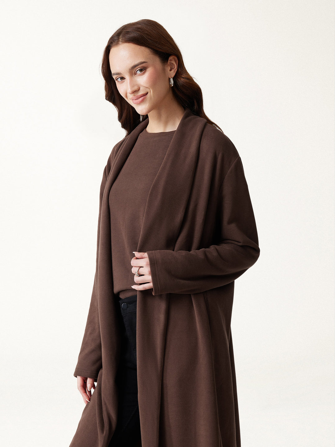 3Pcs Set Long Sleeve Midi Cardigan with Pockets & Boatneck Long Sleeve Top & Wide-Leg Pants with Pockets