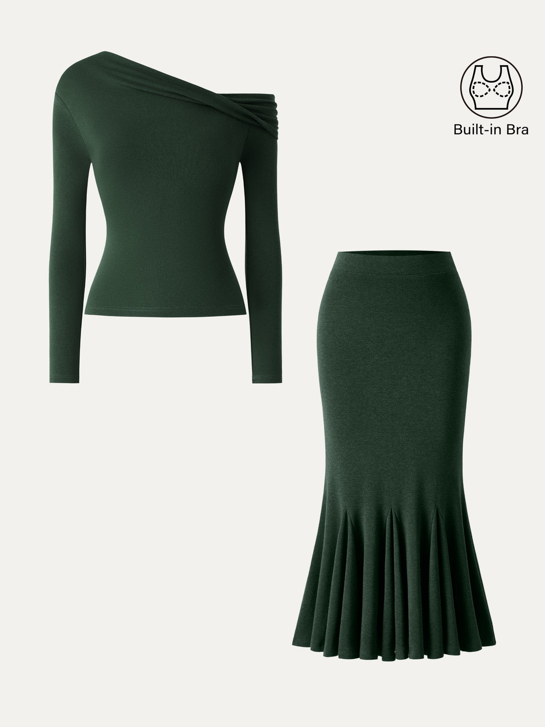 2Pcs Set LiteWarm Convertible Built-In Bra Top 2.0 & High-Rise Mermaid Midi Skirt