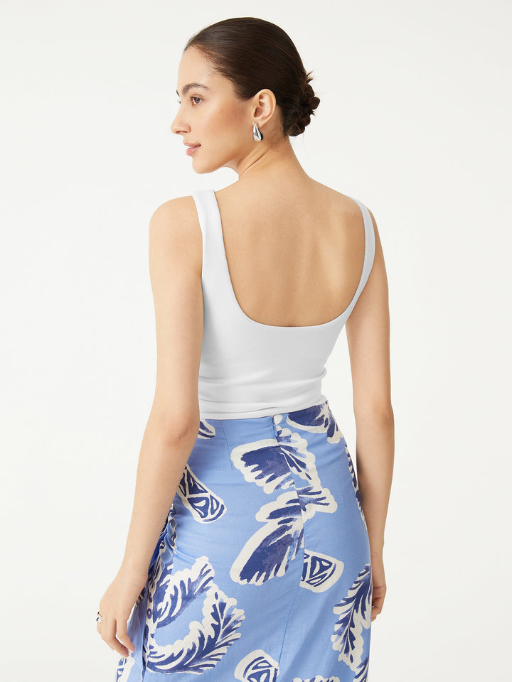 2Pcs Set Open Back Built-In Bra Tank 2.0 & Side Ruched A-line Midi Skirt
